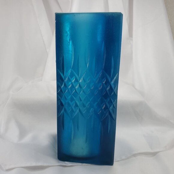 Sascha Brastoff MCM Blue Resin Square Diamond Candleholder 1950's Signed 9 3/4” - Picture 4 of 15